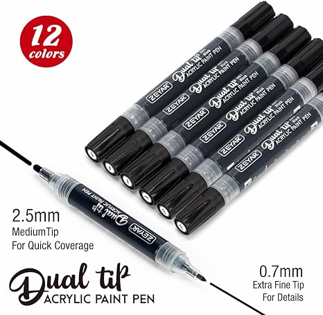 ZEYAR Bolígrafos de pintura acrílica de doble punta, punta media y punta extrafina. - Imagen 3