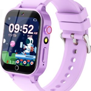Cosjoype Reloj inteligente para niños de 5 a 12 años, 26 juegos, pantalla táctil (solo en rosa)