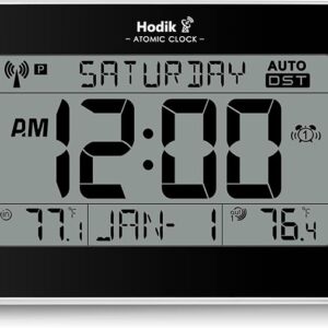 Reloj atómico inalámbrico con temperatura interior y exterior
