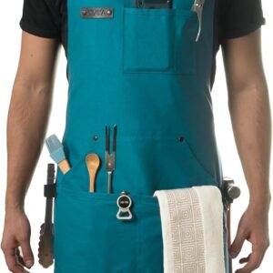 Asaya - Delantal de chef para hombres y mujeres más toalla de mano y abrebotellas.