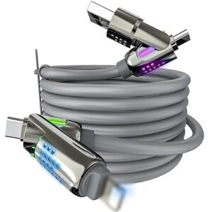 Cable de carga 4 en 1 (6.6 pies), MAX 240 W Chubby Multi USB C Cable de carga con luz.