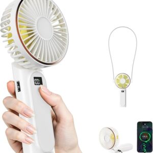 Ventilador de mano portátil recargable, 4000 mAh, ajustable en 180°, 6 velocidades.