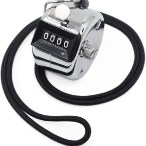 Amble Tally Clicker Contador, caja de metal, mecánico, contador de mano digital con cordón.