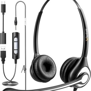 Wantek Auriculares USB con micrófono para PC, auriculares para computadora portátil con cancelación