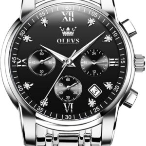 OLEVS Reloj cronógrafo de acero inoxidable para hombre, esfera grande