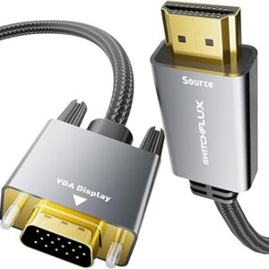 Cable adaptador HDMI a VGA de 6 pies [caja de metal, cable de nylon] 1080P@60Hz HDMI.