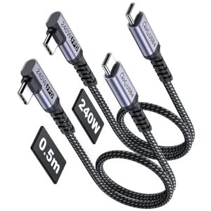 Cable USB 4 corto en ángulo recto [paquetes de 2 paquetes de 1.5 pies], carga rápida de 240 W