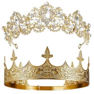 Sureio Juego de 2 coronas de rey y reina antiguas tiaras barrocas para disfraz de Halloween.
