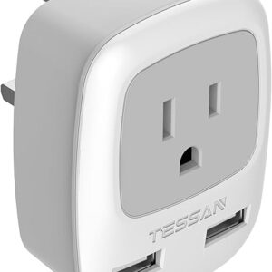 TESSAN Adaptadores para el Reino Unido, Irlanda, Hong Kong, adaptador de enchufe con 2 USB