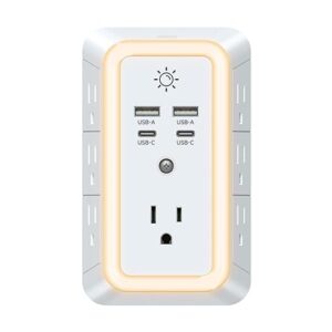 Toma de corriente múltiple, cargador de pared USB, protector de sobretensiones.
