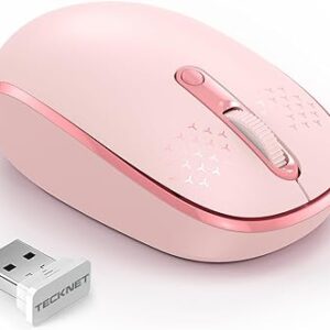 Tecknet Mouse inalámbrico, mouse silencioso de 2.4 GHz con receptor USB rosa