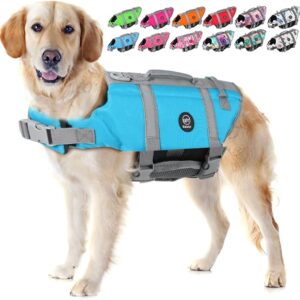 EMUST - Chalecos salvavidas para perros, ajustable con asa de rescate, flotante para perritos talla L