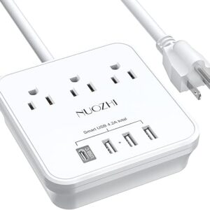 Cruise Essentials, NUOZHI - Regleta de alimentación de 6 pies con 3 salidas y 4 puertos USB
