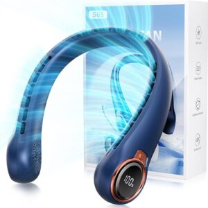Ventilador de cuello portátil con USB de 6000 mAh, batería recargable, pantalla LED