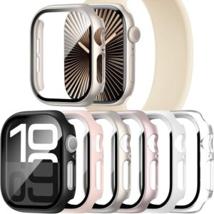 Paquete de 6 fundas con protector de pantalla de vidrio templado compatible con Apple Watch
