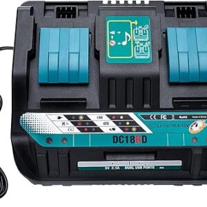18V DC18RD Dual Ports Battery Charger for Makita 14.4V-18V LXT Lithium-Ion Battery