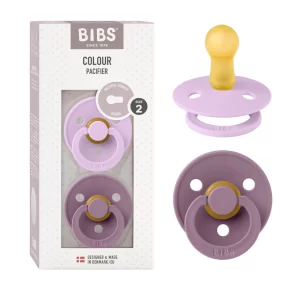 BIBS Chupones Colour Pack de 2, Tetina redonda de látex natural, Talle 2, Color Violet