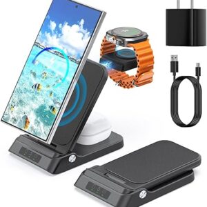 RAUGEE - Cargador inalámbrico para Samsung, estación de carga inalámbrica rápida plegable 3 en 1