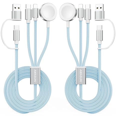 Paquete de 2 cables USB C 3 en 2 Blue-Travel Essentials para cargador de reloj