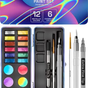 ARTISTRO Juego de 18 pinturas de acuarela metálicas, juego de paleta