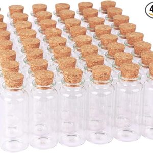 MaxMau Paquete de 48 frascos de vidrio de 1.0 fl oz con tapa de corcho, botellas de vidrio.