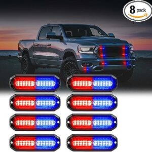 WINECO Luces LED estroboscópicas de emergencia LED ultra delgadas, color rojo/azul, 8 unidades