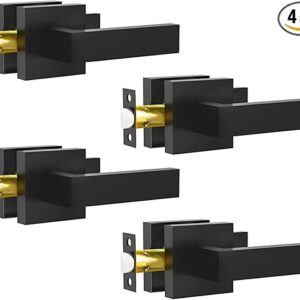 Manija de puerta de paso, paquete de 4 manijas interiores color negro mate para pasillo y armario