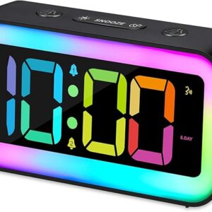 Cadmos Reloj despertador fuerte para dormitorios con luz nocturna RGB dinámica, alarma dual