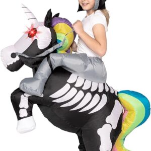 Spooktacular Creations Inflatable Costume Kids Unicorn Skeleton Blow Up Costumes Riding a Unicorn