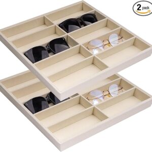 Bandeja organizadora de lentes de sol de 10 rejillas, 2 unidades, de terciopelo, color gris