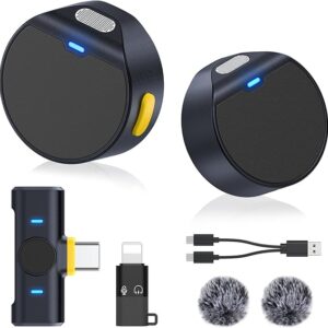 Micrófono Lavalier inalámbrico para iPhone/Android, mini micrófono con cancelación de ruido