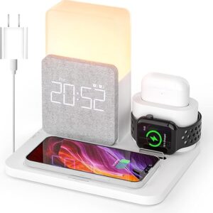 Estación de carga inalámbrica, estación de carga 7 en 1, reloj despertador con cargador inalámbrico