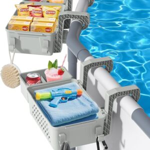 2 juegos de cestas de almacenamiento para piscina con portavasos, accesorios para piscinas elevadas