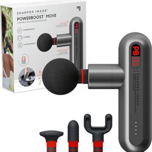 Sharper Image Powerboost Move - Mini pistola de masaje de percusión | 4 accesorios, 4 velocidades