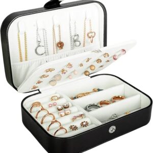 Joyero para viaje, pequeño organizador, estuche miniatura de viaje de doble capa, portátil