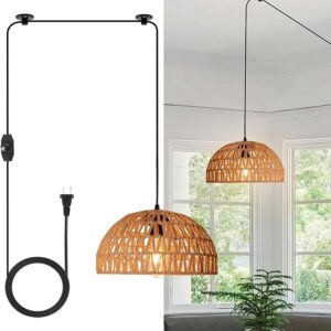 HuisMier Lámpara colgante de ratán enchufable con cable (No trae accesorios de instalación)