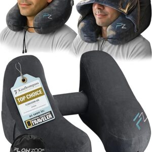FLOWZOOM Almohada inflable para viajar en avión, almohada de avión con capucha en forma de H