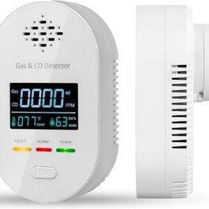 Detector de gas natural y monóxido de carbono 4 en 1 con pantalla de temperatura y humedad
