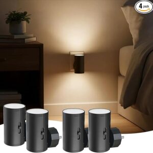 TSEXES Paquete de 4 Luces LED Nocturnas Enchufables, Sensor de Atardecer a Amanecer, Ajustable