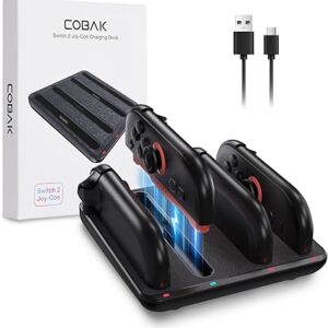 Base de carga CoBak para mandos Joy-Con de Nintendo Switch 2: carga rápida 4 en 1 (CAJA DAÑADA)