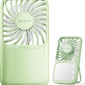 Gaiatop Ventilador de mano portátil, espejo de maquillaje LED de 3 velocidades con luz