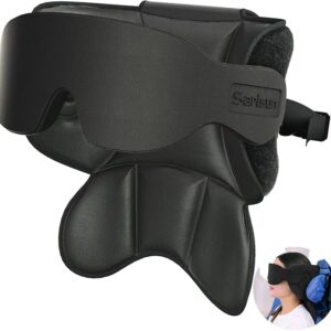 Almohada de viaje de avión con máscara de ojos 3D para dormir, soporte de cabeza, correa ajustable