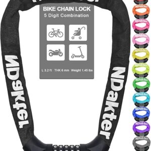 NDakter Cerradura de cadena para bicicleta, combinación de 5 dígitos, resistente, antirrobo