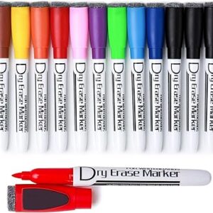 Volcanics Rotuladores magnéticos con tapa de borrador bolígrafos de pizarra blanca, paquete de 12