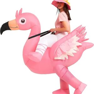 One Casa Disfraz inflable de flamenco para montar en flamenco, divertido disfraz de fiesta