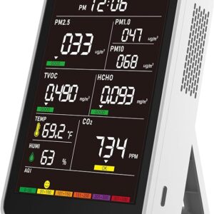 Monitor profesional de calidad del aire interior con alarmas de pitido AQI, detector portátil.