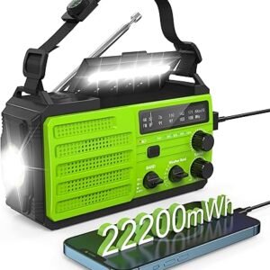 Radio de emergencia de 22200 mWh, Radio con manivela solar, meteorológica AM/FM (NO INCLUYE CAJA)