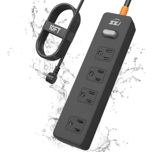 Regleta De Alimentación Resistente A La Intemperie Con 4 Sal Negro