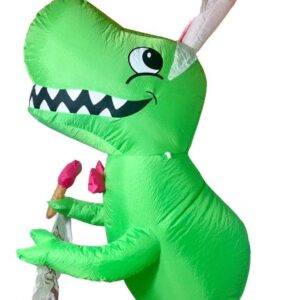 Dinosaurio inflable de Pascua para exteriores de 5 pies con rotulo, luz integrada, decoración