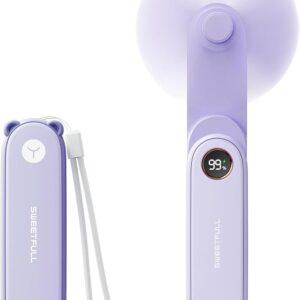 SWEETFULL Mini ventilador portátil de mano con pantalla LED, 3 en 1 plegable recargable por USB